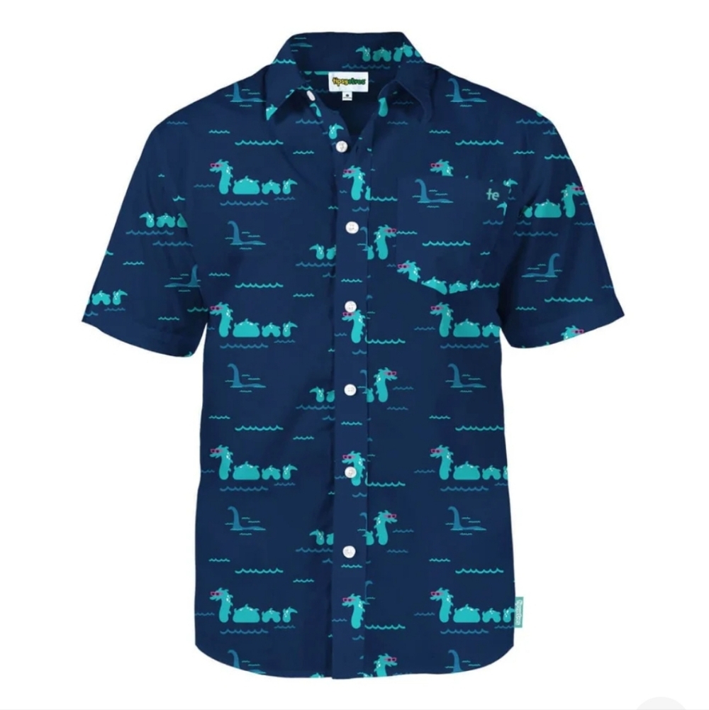 Tipsy Elves "Nothin But Nessy" Hawaiian Shirt, Men XS, Cotton Button Up - Picture 2 of 13